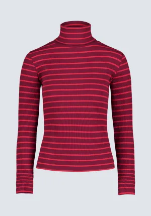 Mavra Women's Striped Ribbed Turtleneck Top, Red - KT0161F