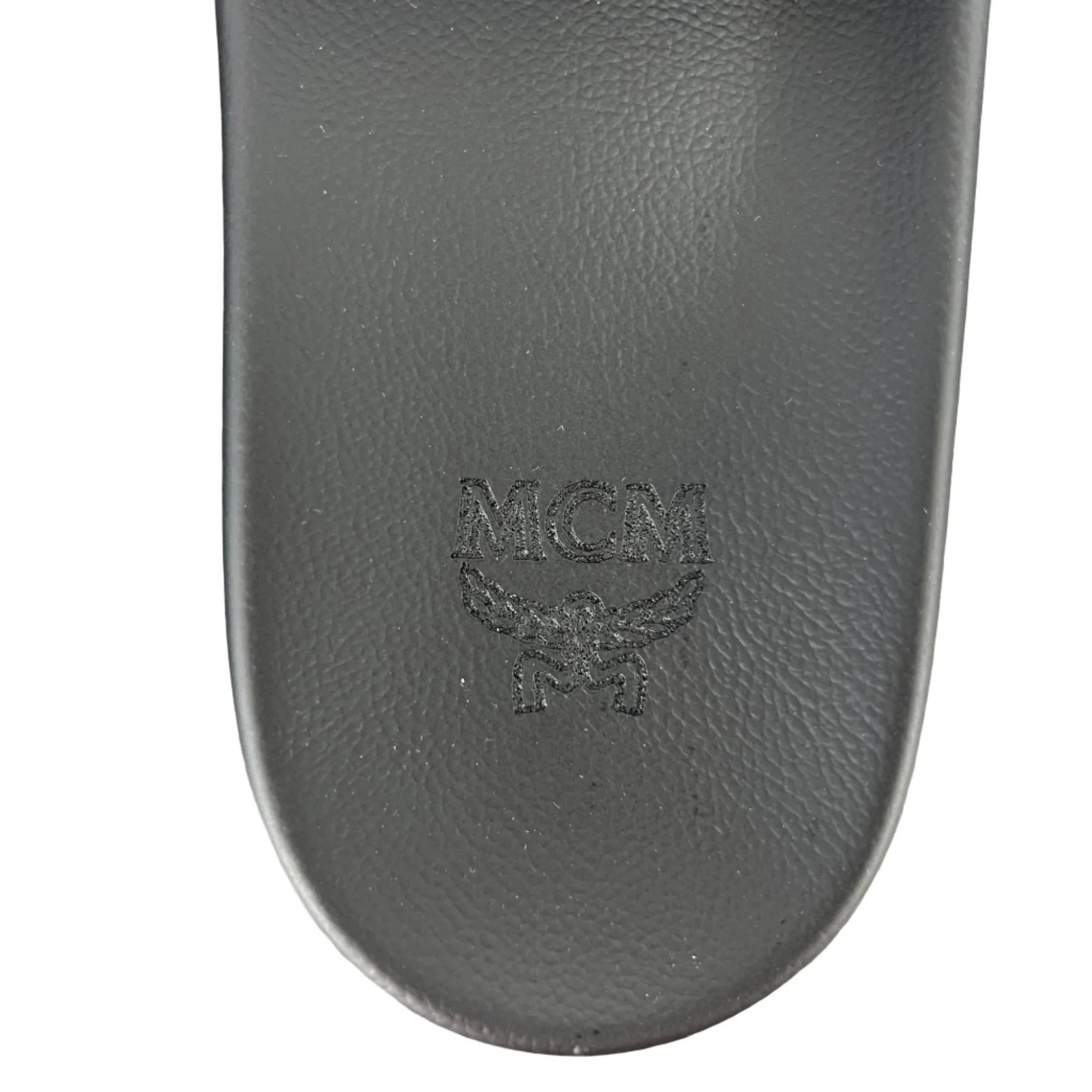 MCM Men's Black/Green Monogram Print Rubber Slides