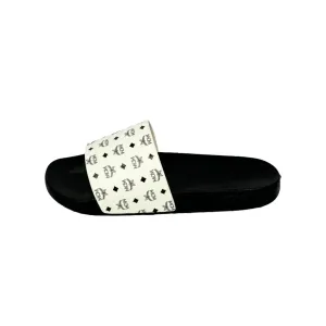MCM Mens White/Black Monogram Print Rubber Slides