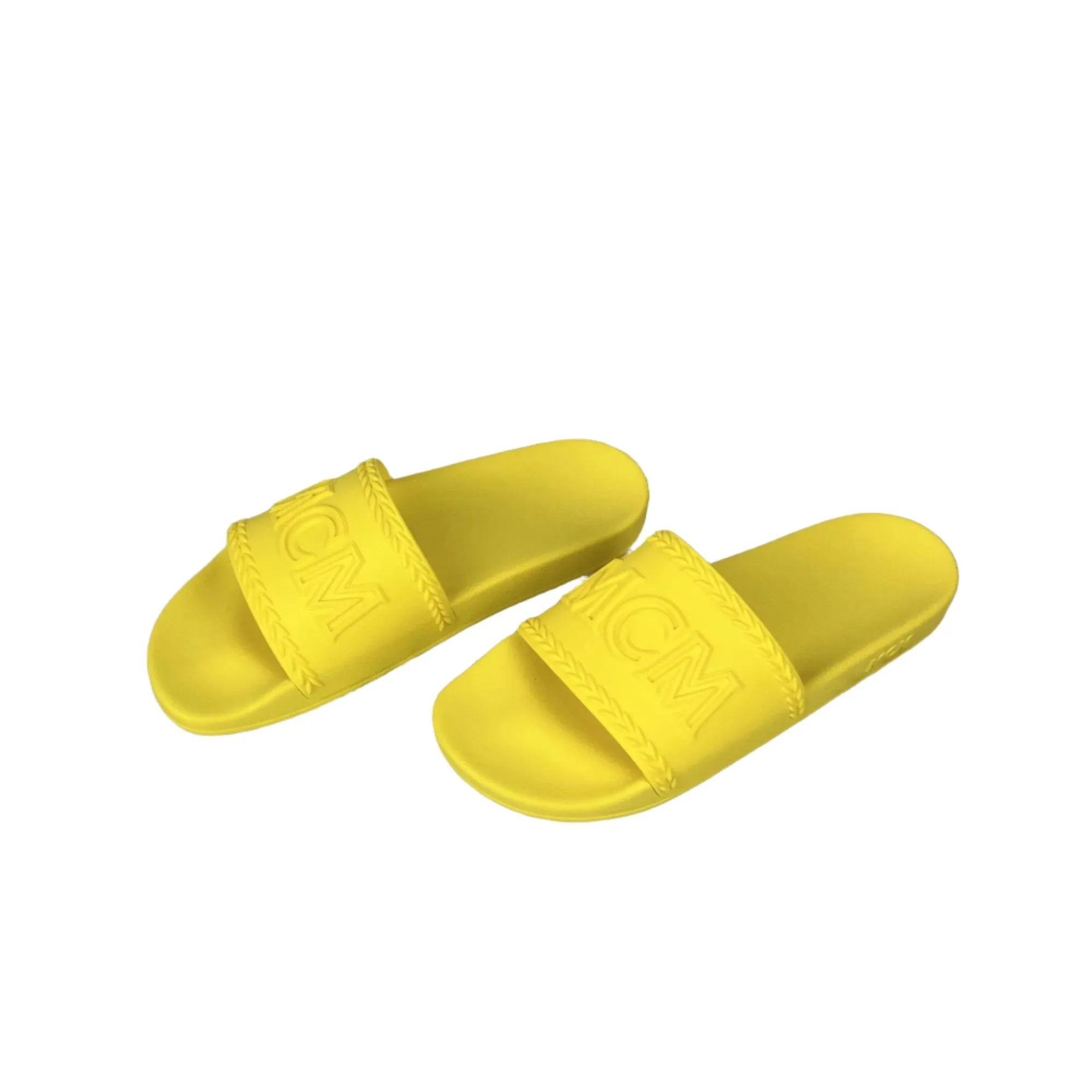 MCM Mens Yellow Big Logo Rubber Slides