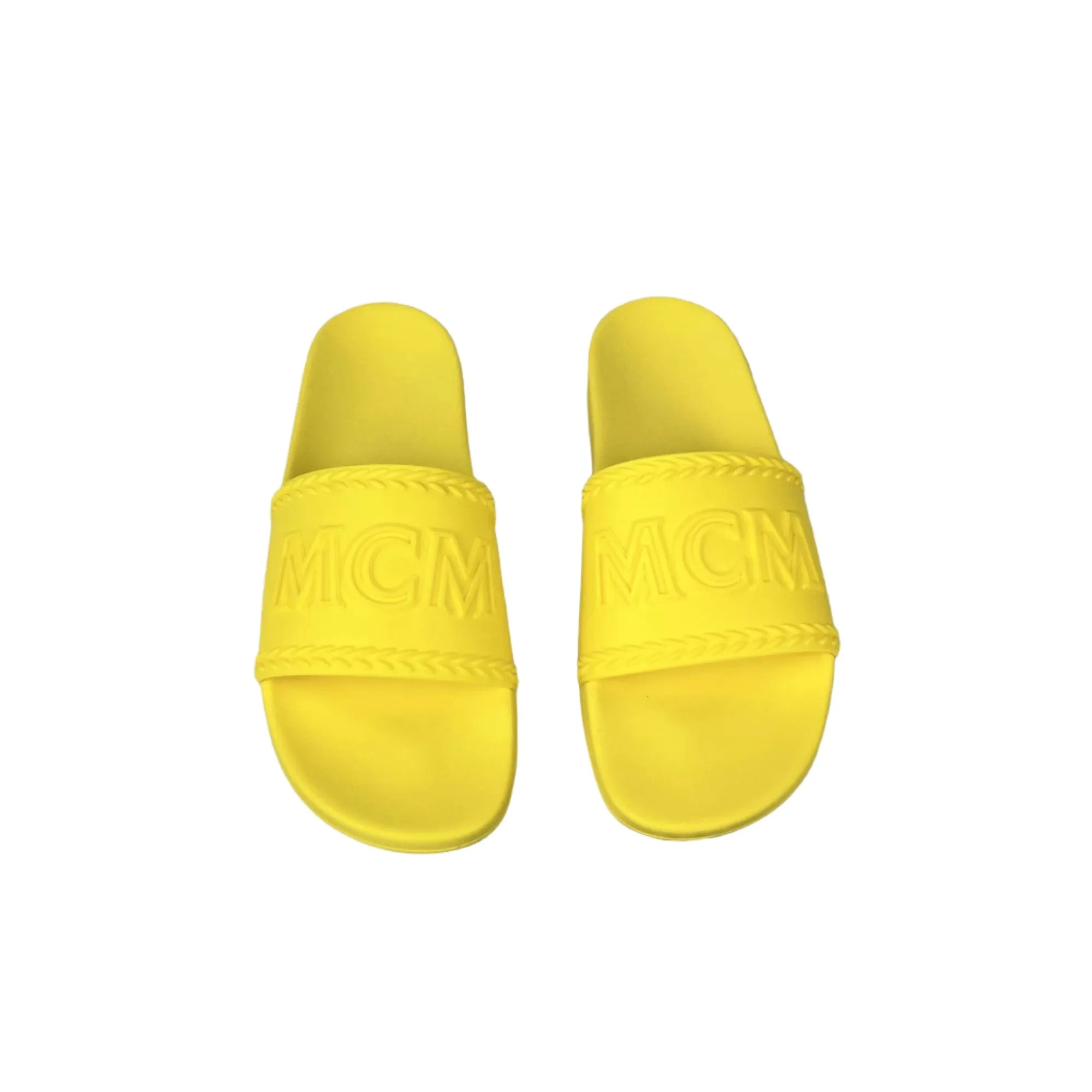 MCM Mens Yellow Big Logo Rubber Slides