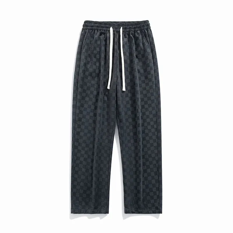 Men's Designer Plaid Corduroy Track Pants - Baggy Fit Wide Leg Joggers for Casual Comfort