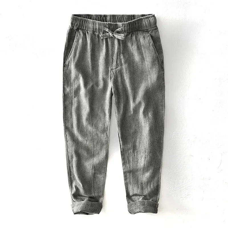 Men's Vintage Cotton Linen Straight Long Pants - Spring Autumn Fashion Casual Multi-Pocket Loose Plus Size Trousers