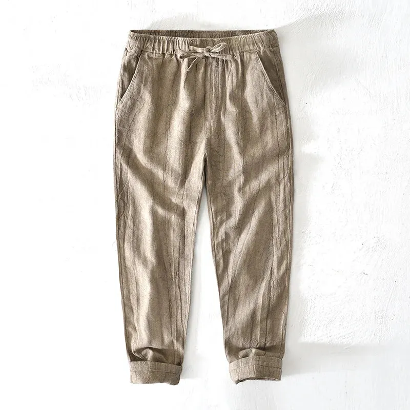 Men's Vintage Cotton Linen Straight Long Pants - Spring Autumn Fashion Casual Multi-Pocket Loose Plus Size Trousers