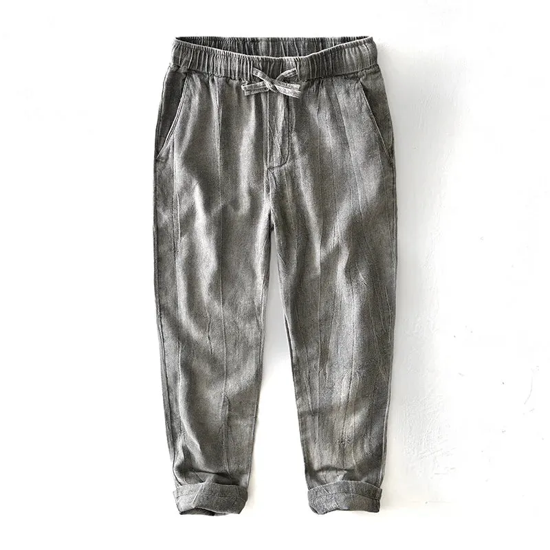 Men's Vintage Cotton Linen Straight Long Pants - Spring Autumn Fashion Casual Multi-Pocket Loose Plus Size Trousers