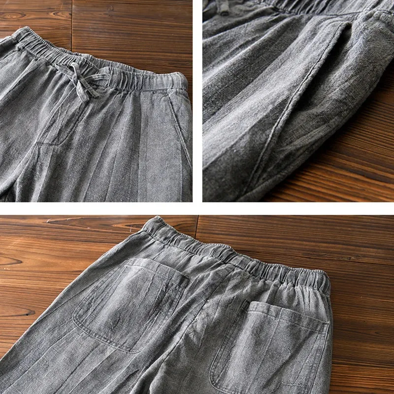Men's Vintage Cotton Linen Straight Long Pants - Spring Autumn Fashion Casual Multi-Pocket Loose Plus Size Trousers
