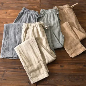 Men's Vintage Cotton Linen Straight Long Pants - Spring Autumn Fashion Casual Multi-Pocket Loose Plus Size Trousers