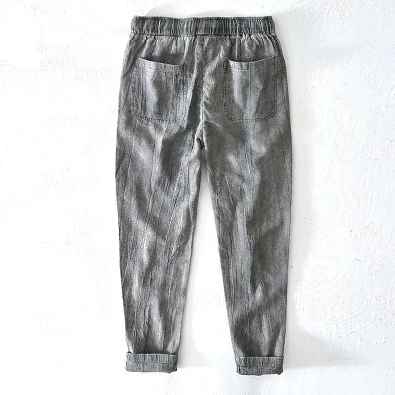 Men's Vintage Cotton Linen Straight Long Pants - Spring Autumn Fashion Casual Multi-Pocket Loose Plus Size Trousers