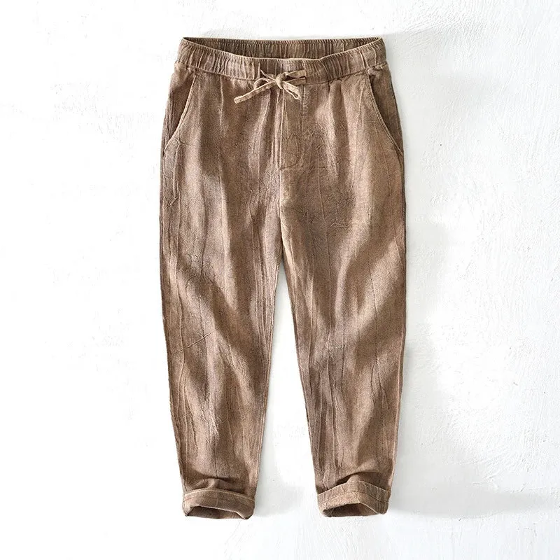 Men's Vintage Cotton Linen Straight Long Pants - Spring Autumn Fashion Casual Multi-Pocket Loose Plus Size Trousers