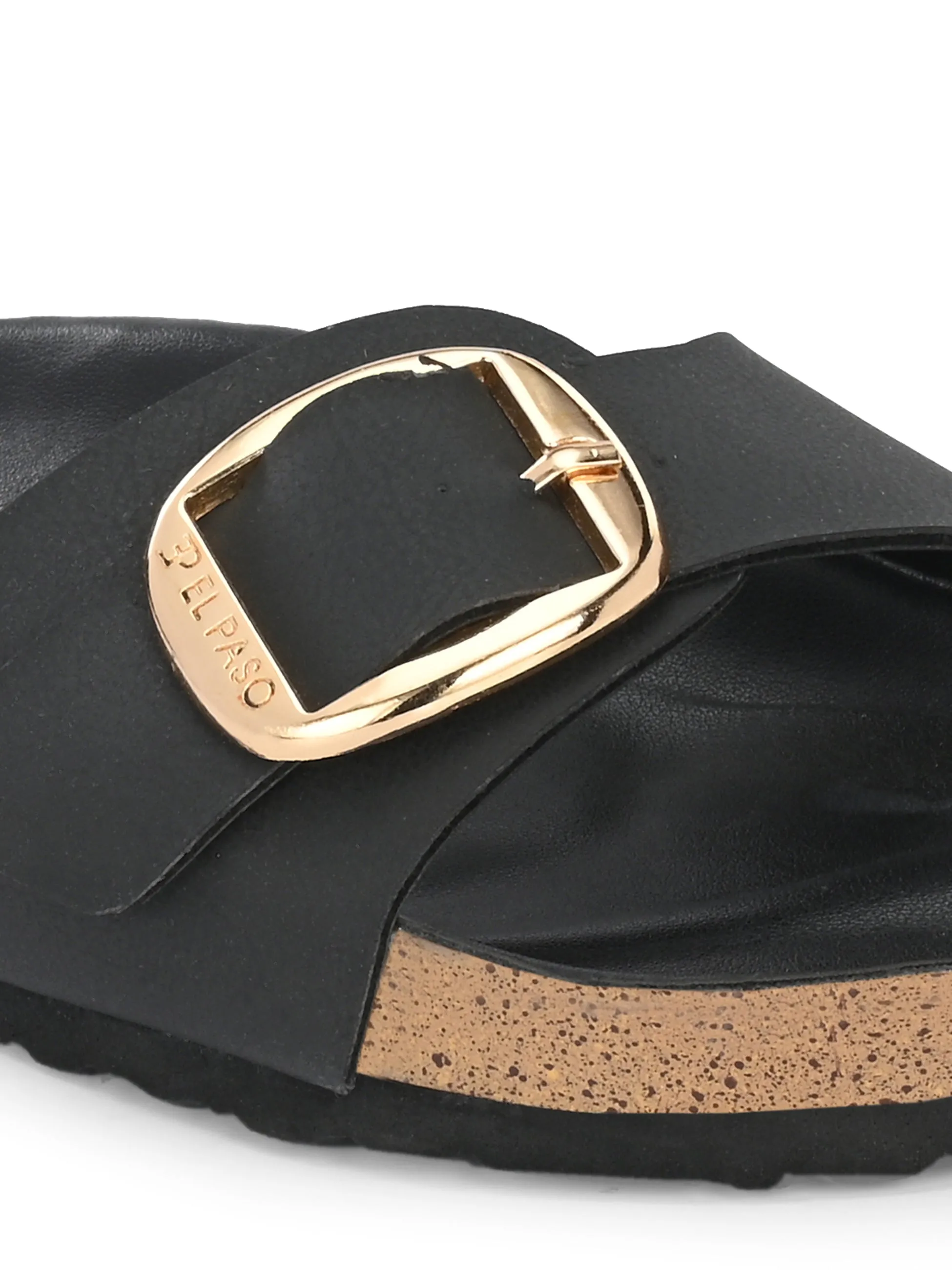 Midnight Black Single-Buckle Sandal For Women