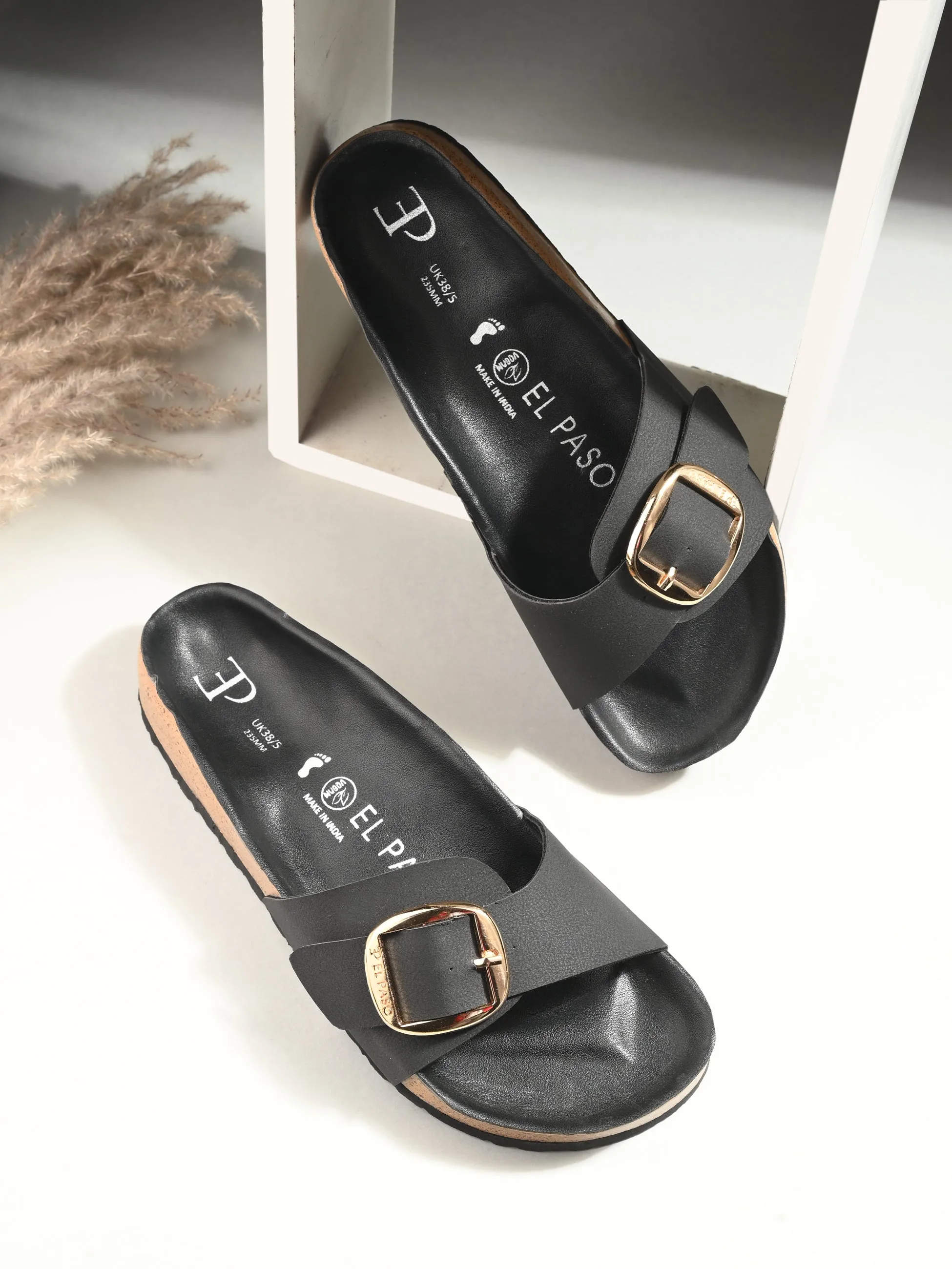 Midnight Black Single-Buckle Sandal For Women