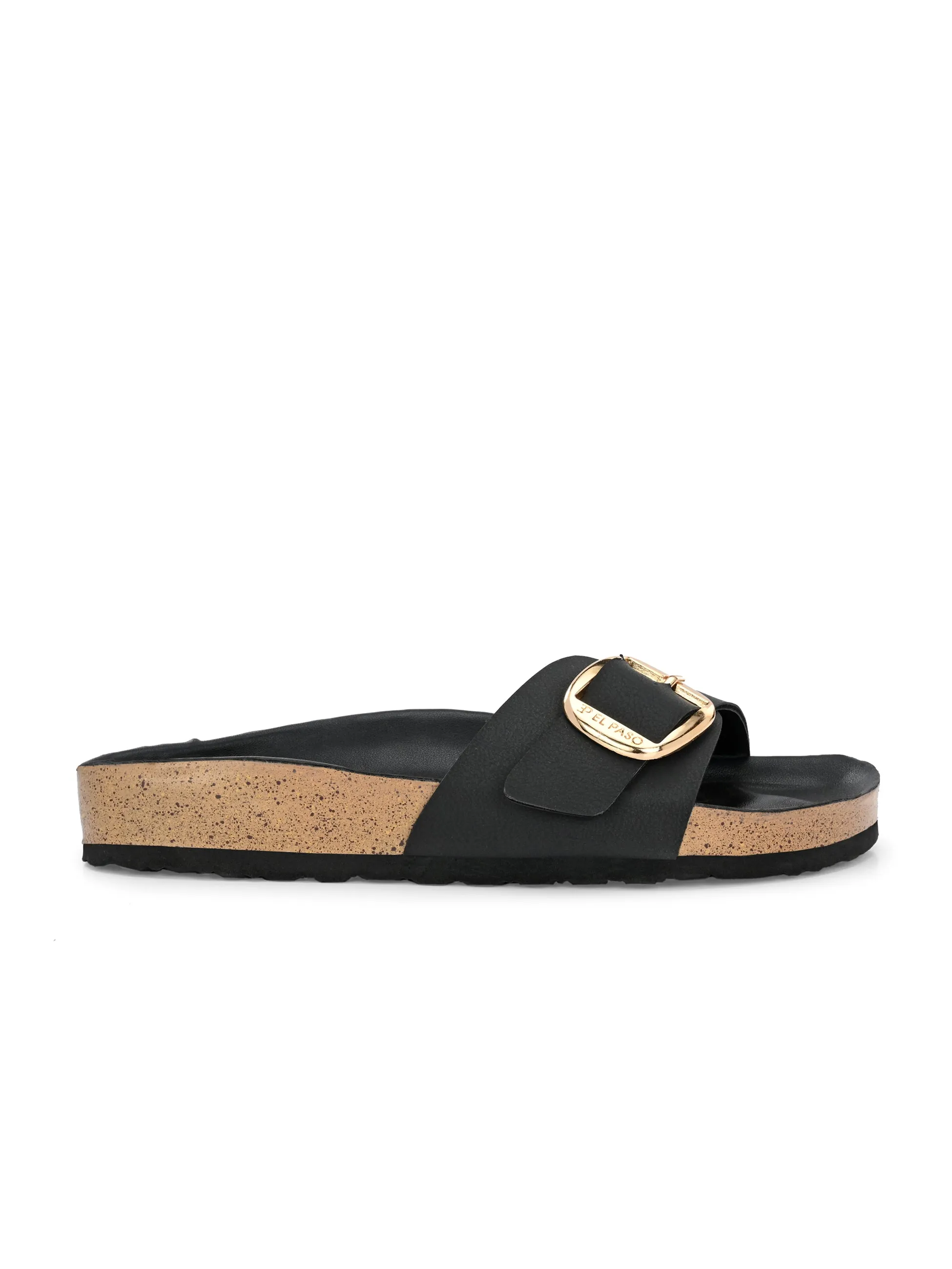 Midnight Black Single-Buckle Sandal For Women