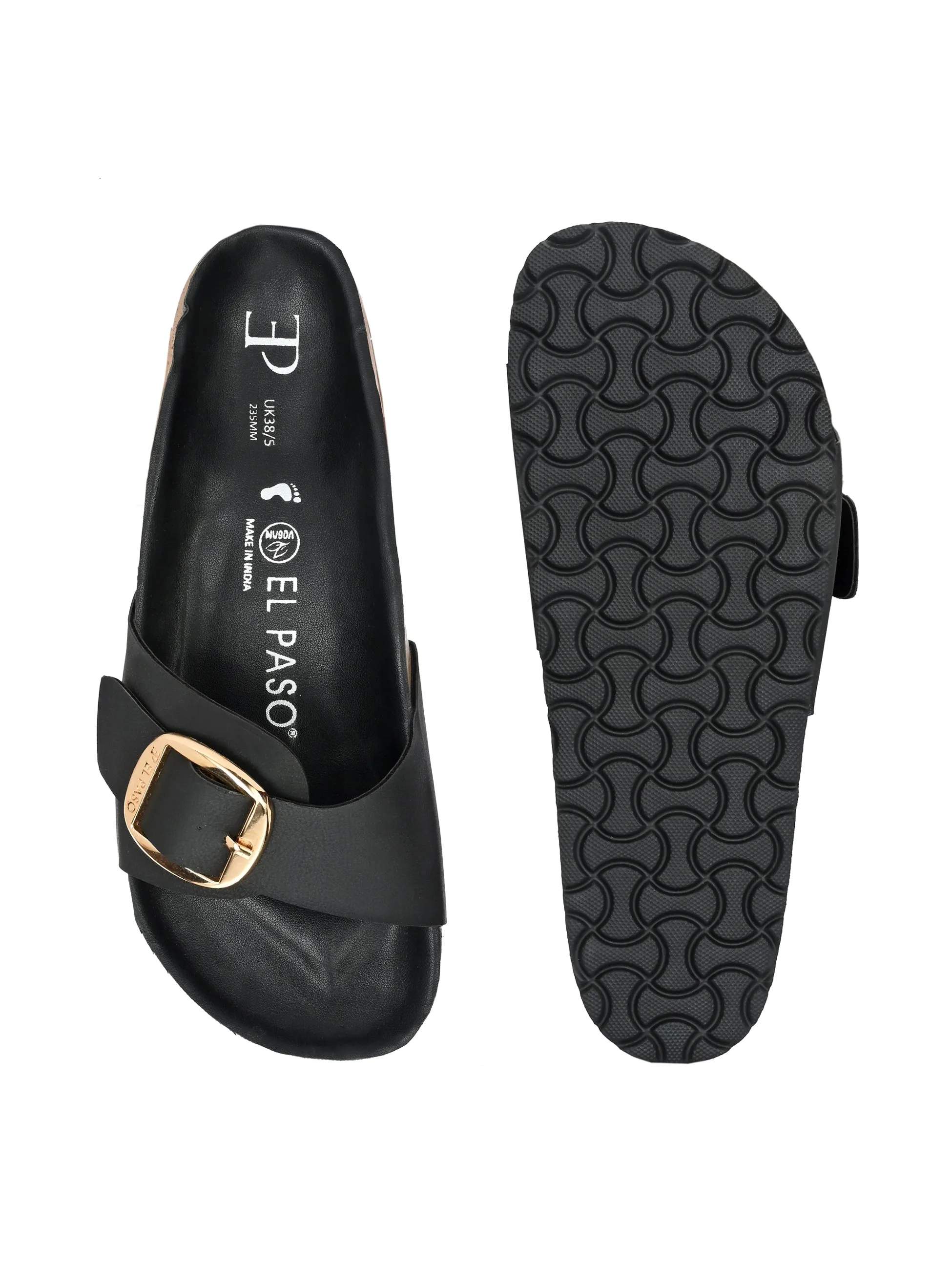 Midnight Black Single-Buckle Sandal For Women