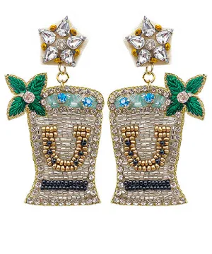 Mint Cocktail Seed Bead Beaded Earrings Silver