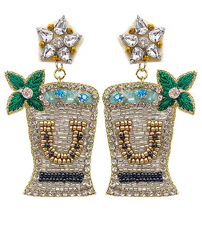 Mint Cocktail Seed Bead Beaded Earrings Silver