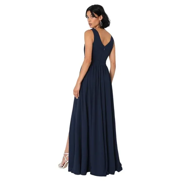 New Lulus Womens L Thoughts of Hue Surplice Maxi Formal Bridesmaid Dress Blue