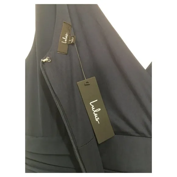 New Lulus Womens L Thoughts of Hue Surplice Maxi Formal Bridesmaid Dress Blue