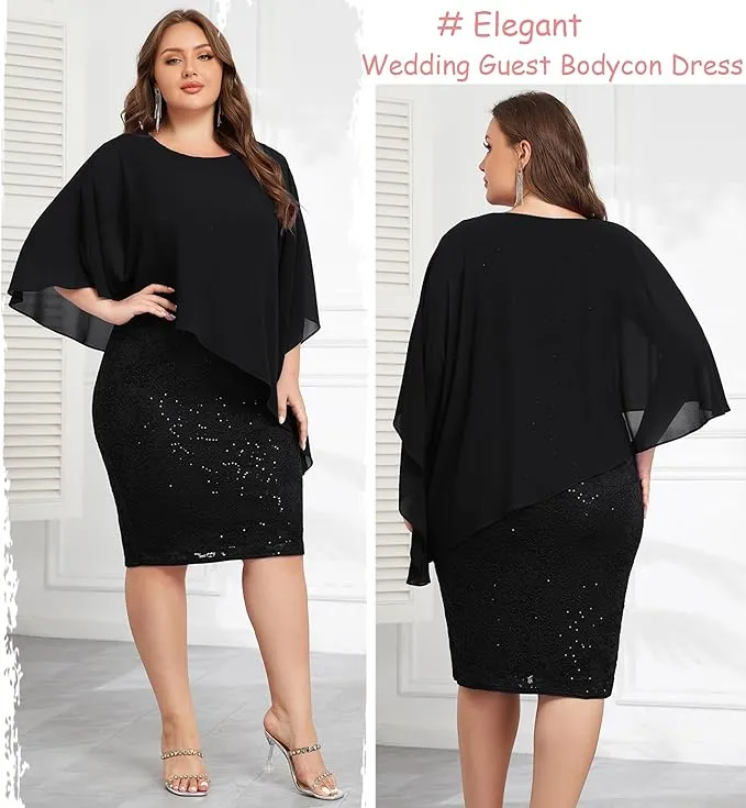 NEW Retails $80  Hanna Nikole Black Lace Hanna Nikole Women's Plus Size Sleeveless Cape Dress with Chiffon Overlay Bodycon Pencil Dress Sz 20W