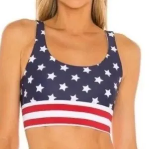 NWOT BEACH RIOT Leah Sports Bra in Stars &amp; Stripes Size XS