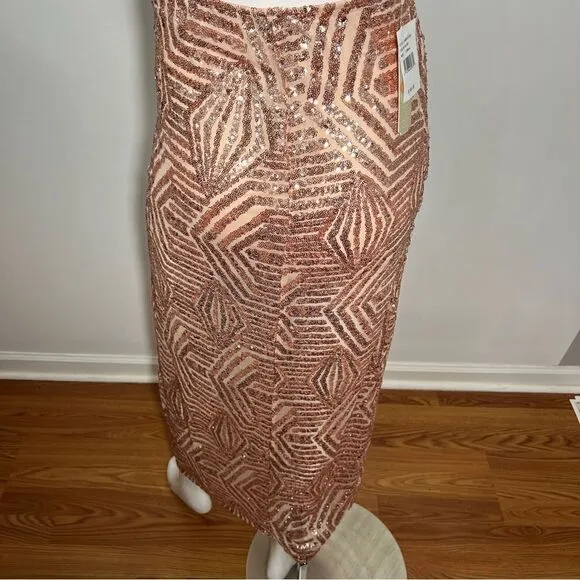 NWT Gianni Bini Rose Gold Sequin Front Slit Maxi Skirt - XS