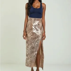 NWT Gianni Bini Rose Gold Sequin Front Slit Maxi Skirt - XS