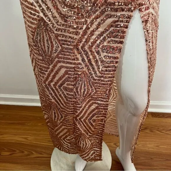 NWT Gianni Bini Rose Gold Sequin Front Slit Maxi Skirt - XS