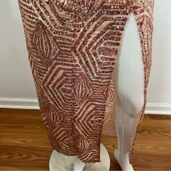 NWT Gianni Bini Rose Gold Sequin Front Slit Maxi Skirt - XS