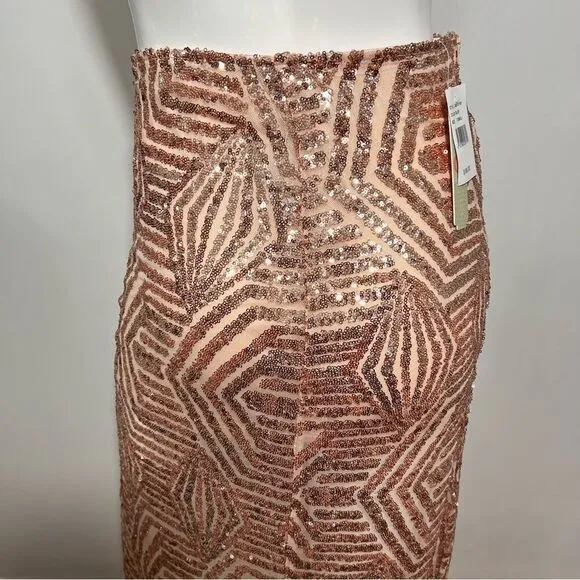 NWT Gianni Bini Rose Gold Sequin Front Slit Maxi Skirt - XS