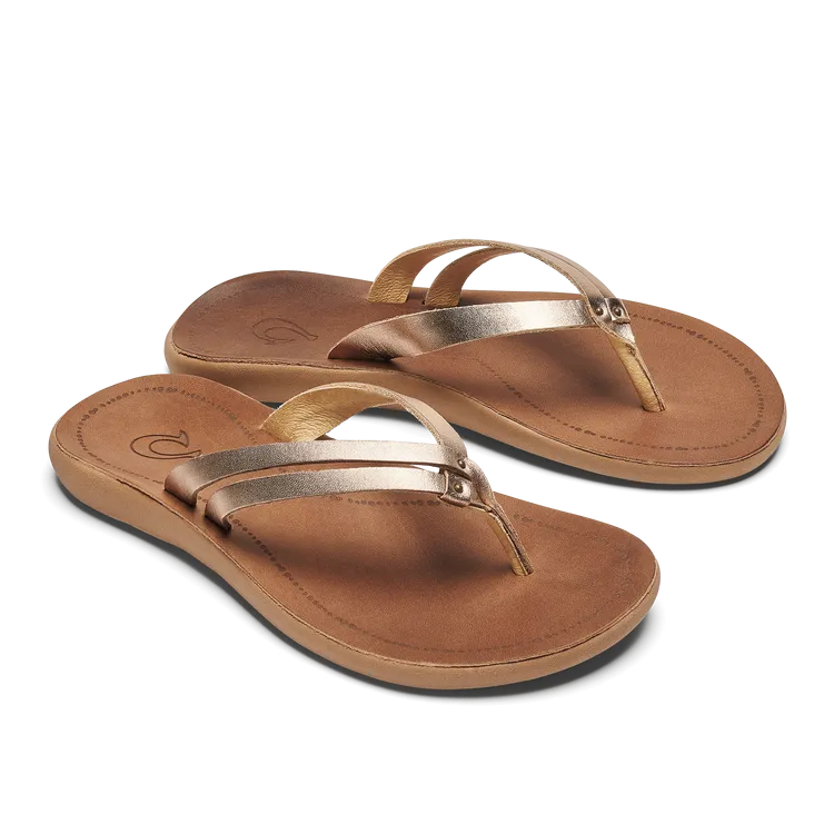 OluKai Womens Kāpehe Luana Leather Sandals - Bubbly / Sahara