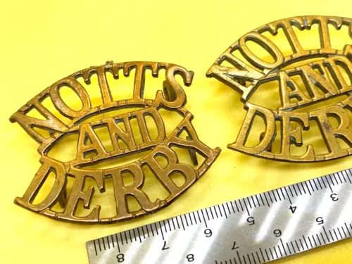 Original Pair of British Army Notts & Derby Sherwood Foresters Shoulder Titl