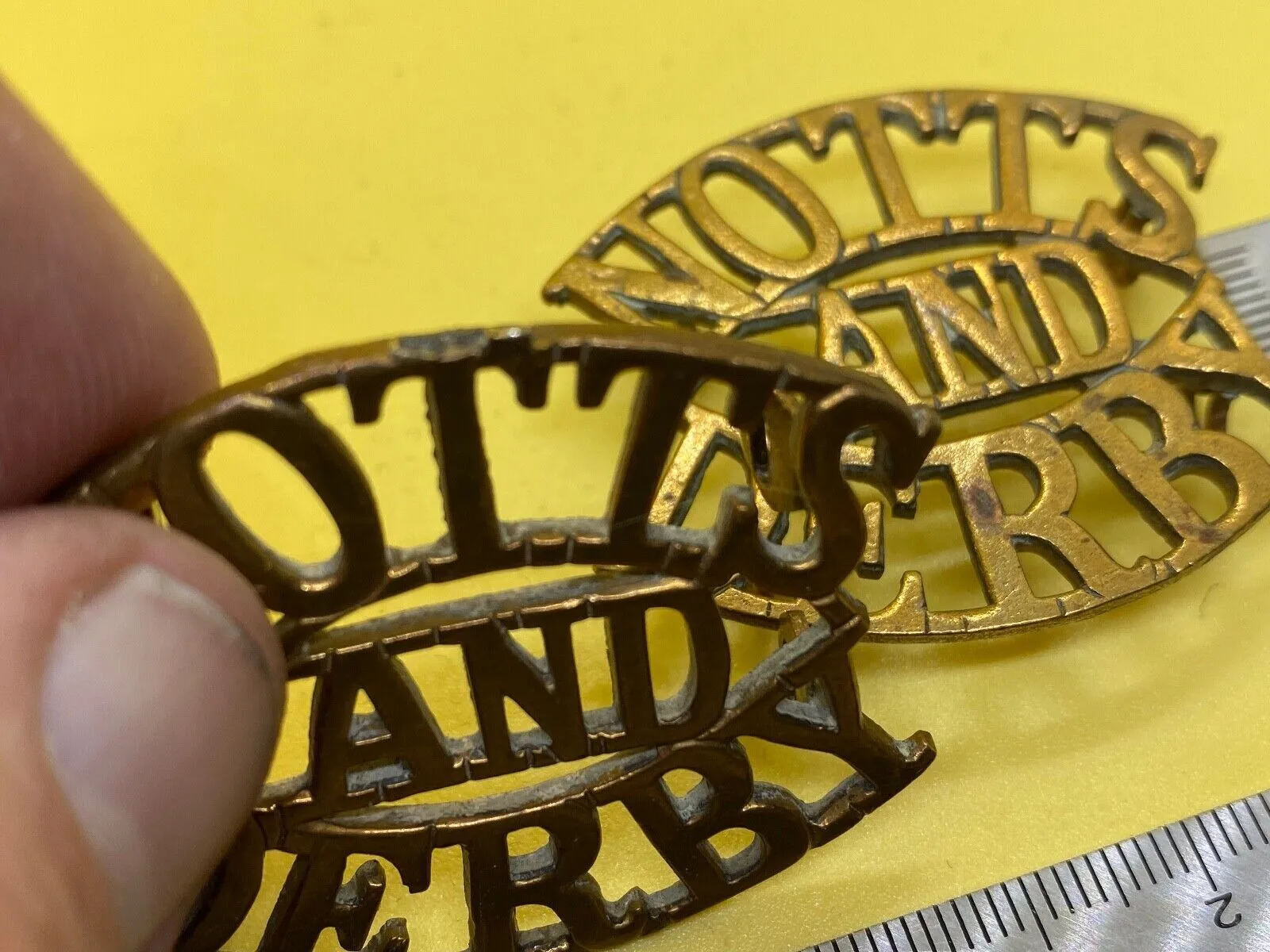 Original Pair of British Army Notts & Derby Sherwood Foresters Shoulder Titl