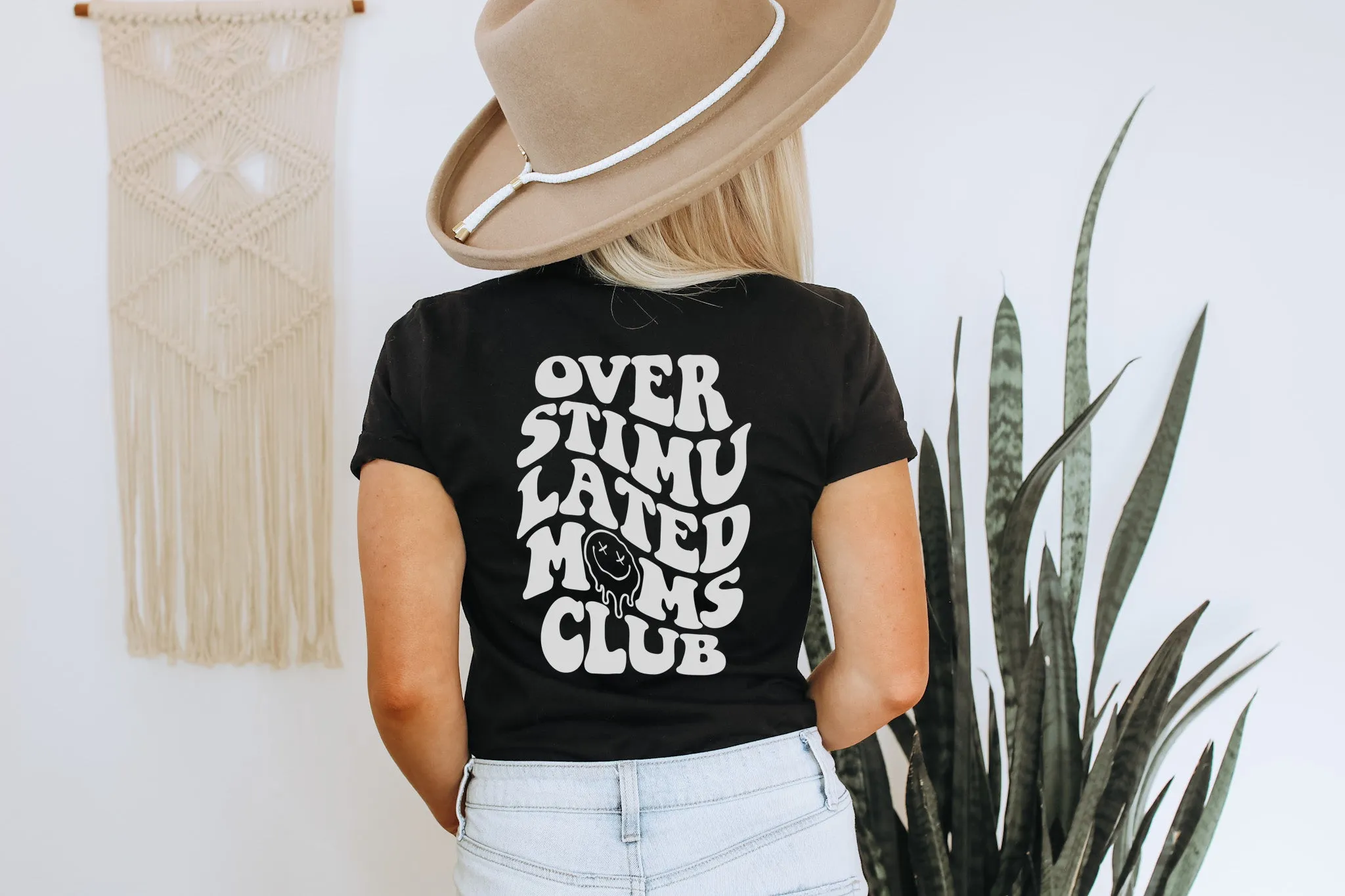 Overstimulated Moms Club - Black Bella   Canvas Unisex Adult Tee | White ink