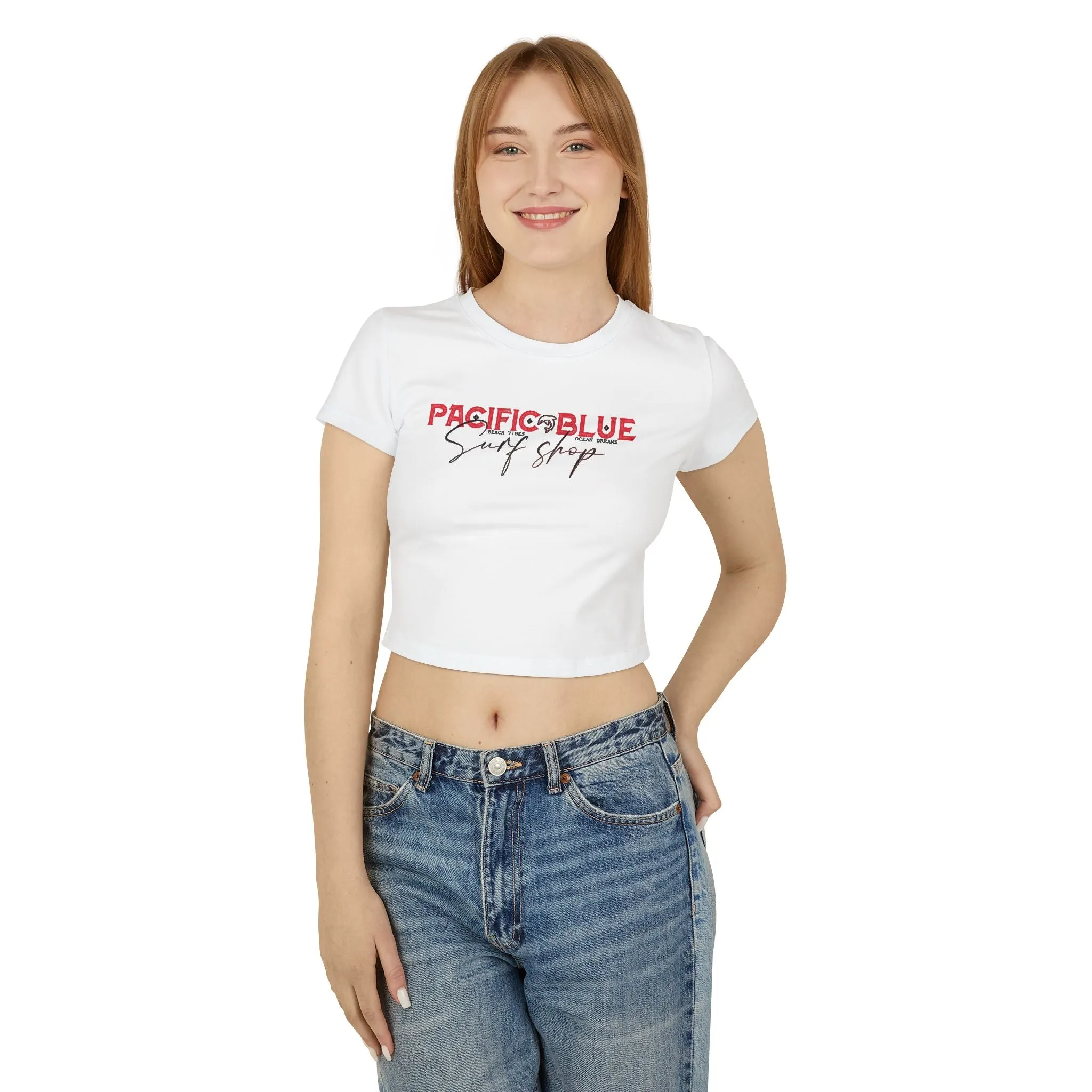 Pacific Blue Surf Shop/ Beach Vibes, Oceans Dreams/ Red/  Baby Tee