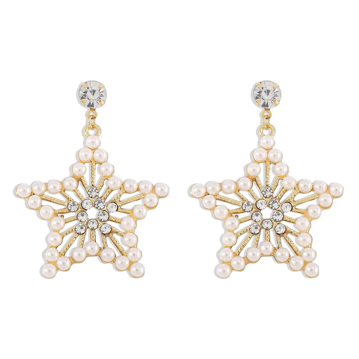 Pearl & 18K Gold-Plated Cubic Zirconia-Accent Star Drop Earrings