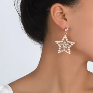 Pearl & 18K Gold-Plated Cubic Zirconia-Accent Star Drop Earrings