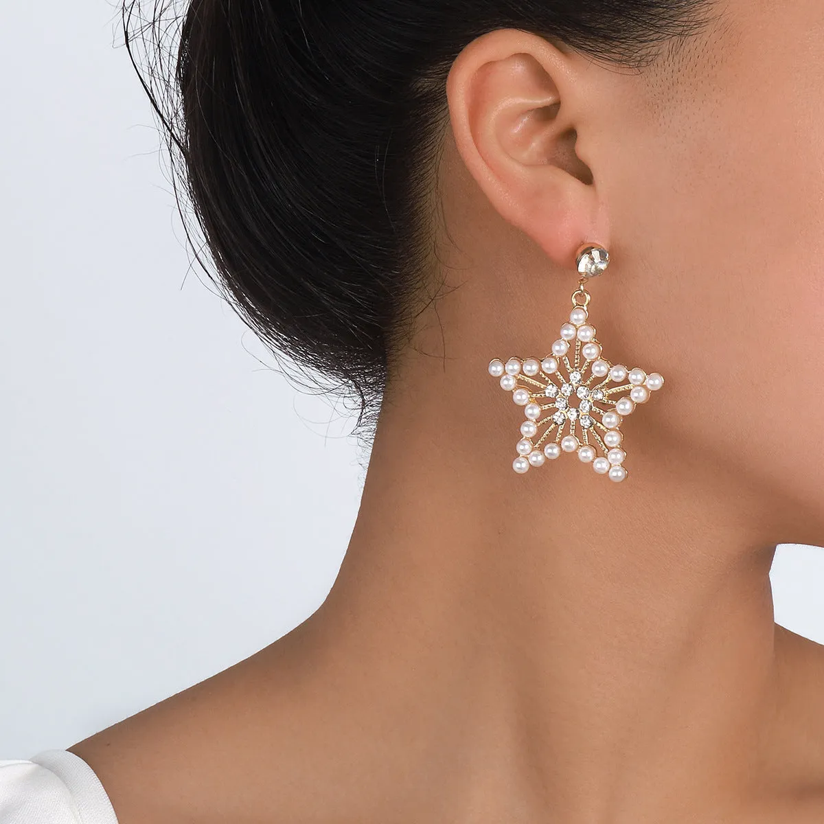 Pearl & 18K Gold-Plated Cubic Zirconia-Accent Star Drop Earrings