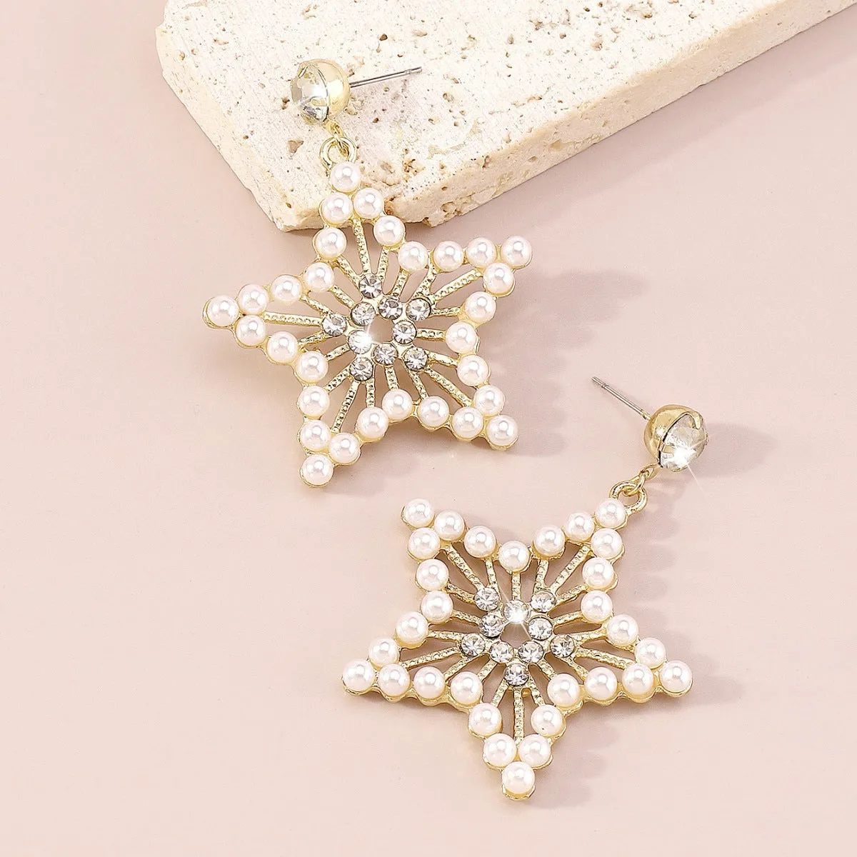 Pearl & 18K Gold-Plated Cubic Zirconia-Accent Star Drop Earrings