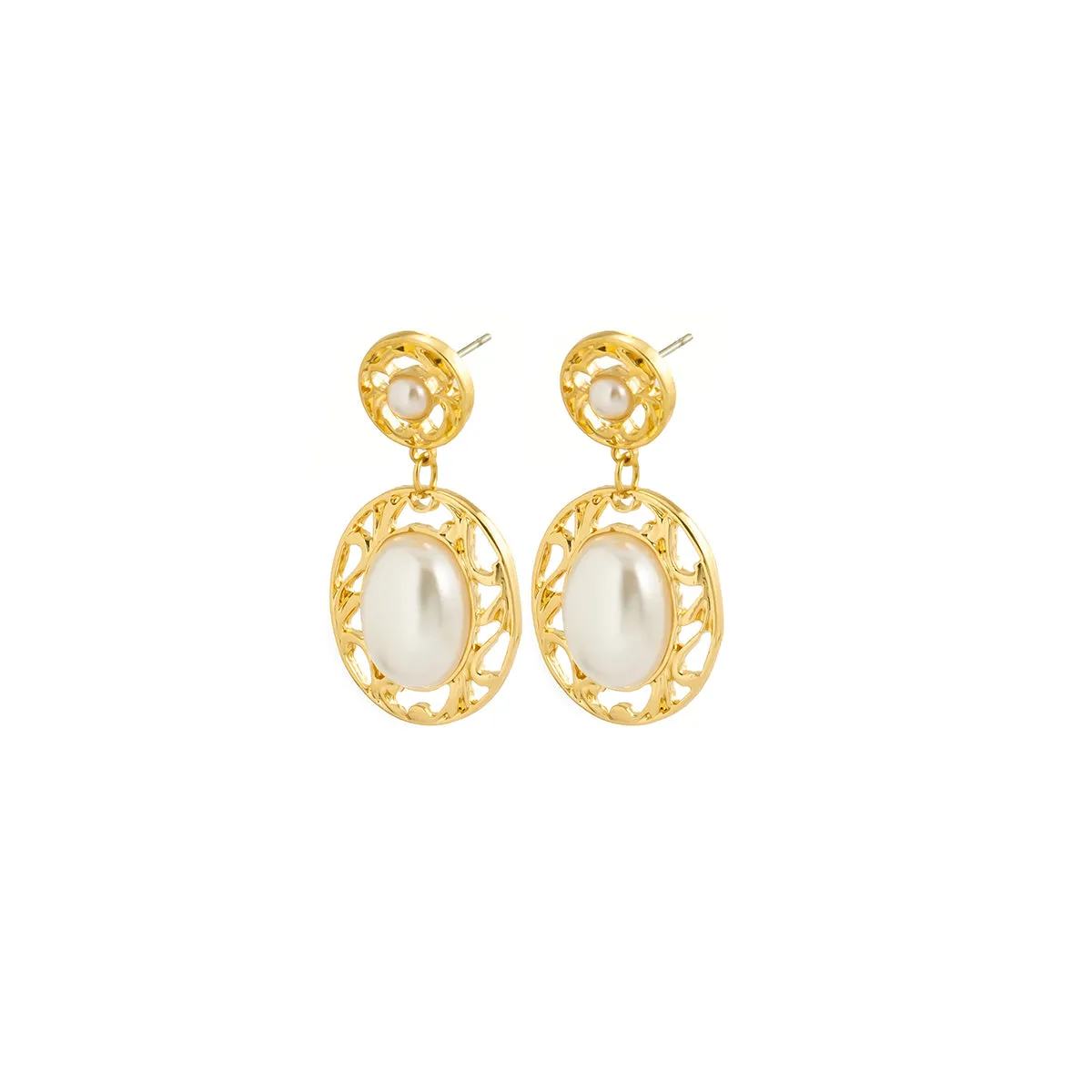 Pearl & 18K Gold-Plated Filigree Drop Earrings