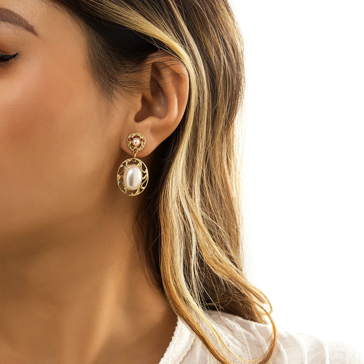 Pearl & 18K Gold-Plated Filigree Drop Earrings