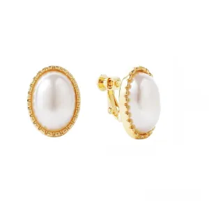 Pearl & 18K Gold-Plated Oval Huggie Earrings