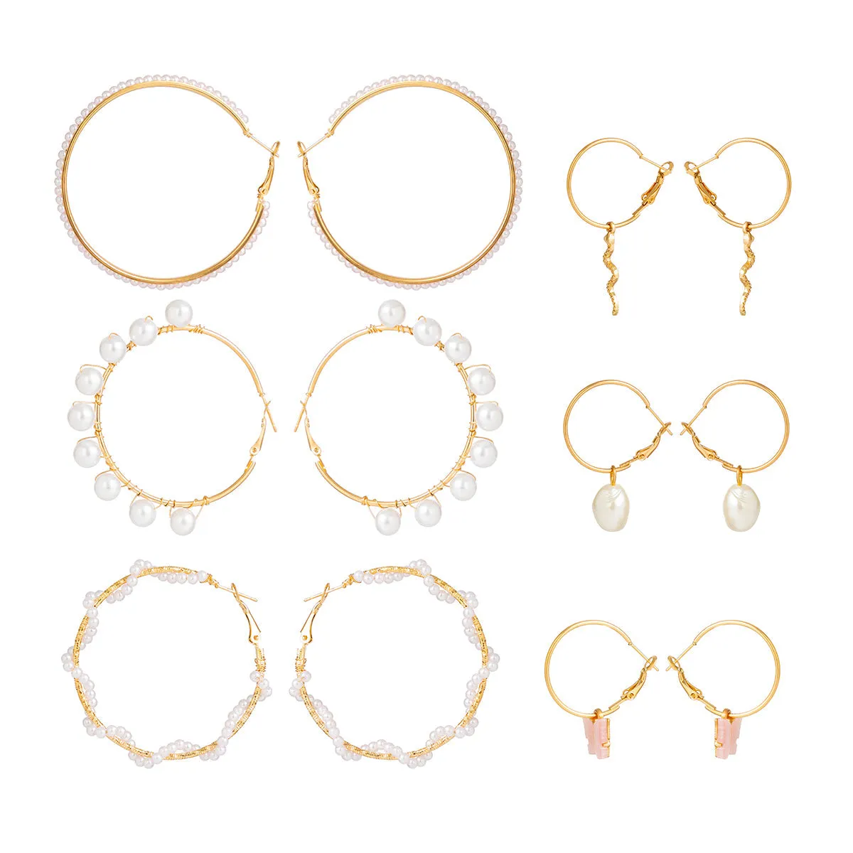 Pearl & 18K Gold-Plated Snake Butterfly Huggie Earring Set