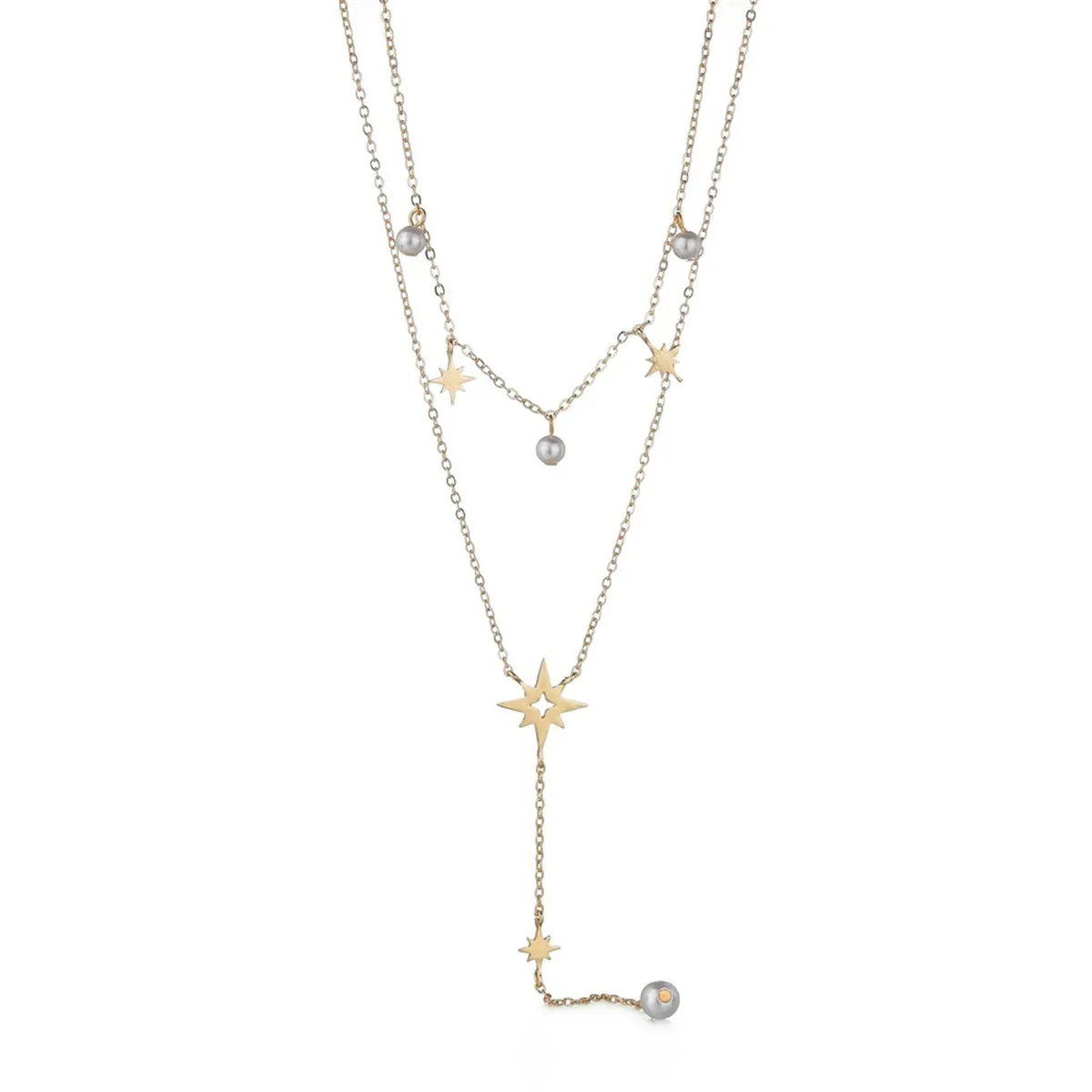 Pearl & 18K Gold-Plated Star Lariat Layered Necklace
