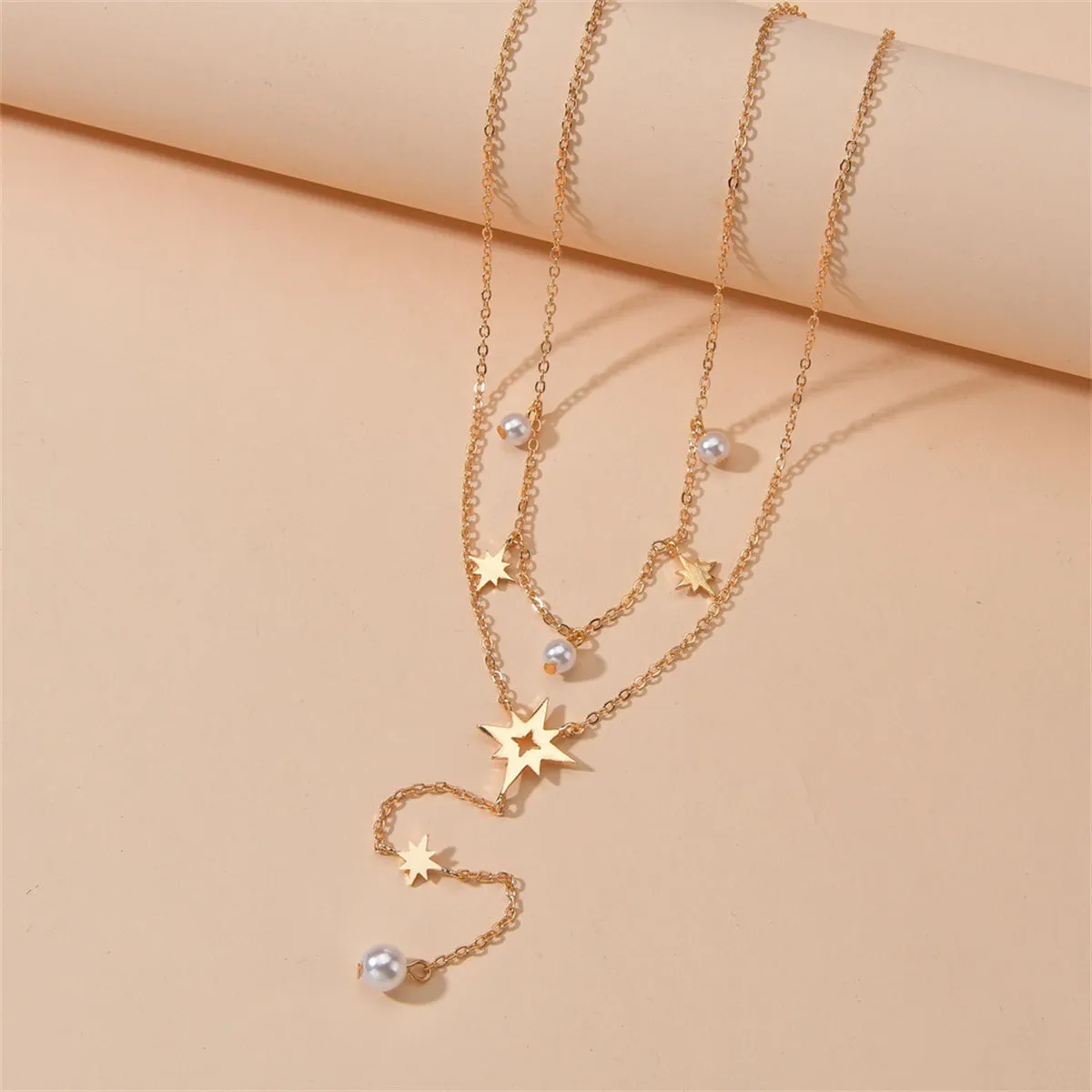 Pearl & 18K Gold-Plated Star Lariat Layered Necklace