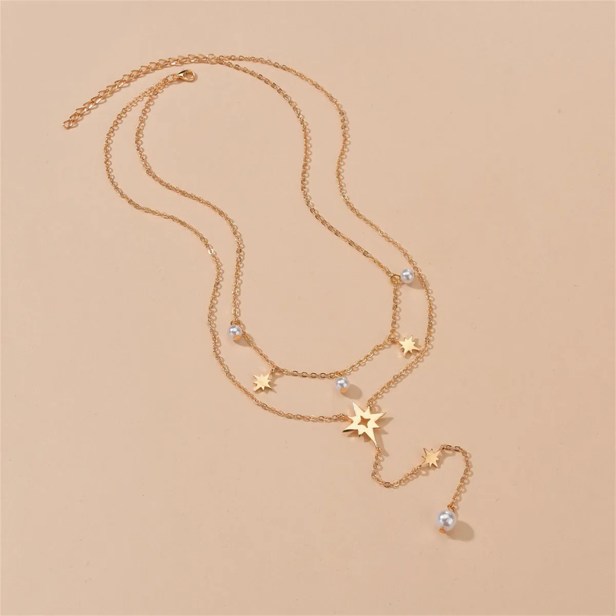 Pearl & 18K Gold-Plated Star Lariat Layered Necklace