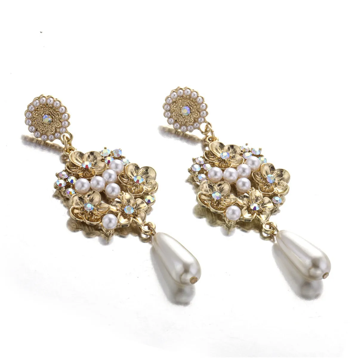Pearl & Cubic Zirconia 18K Gold-Plated Flower Drop Earrings