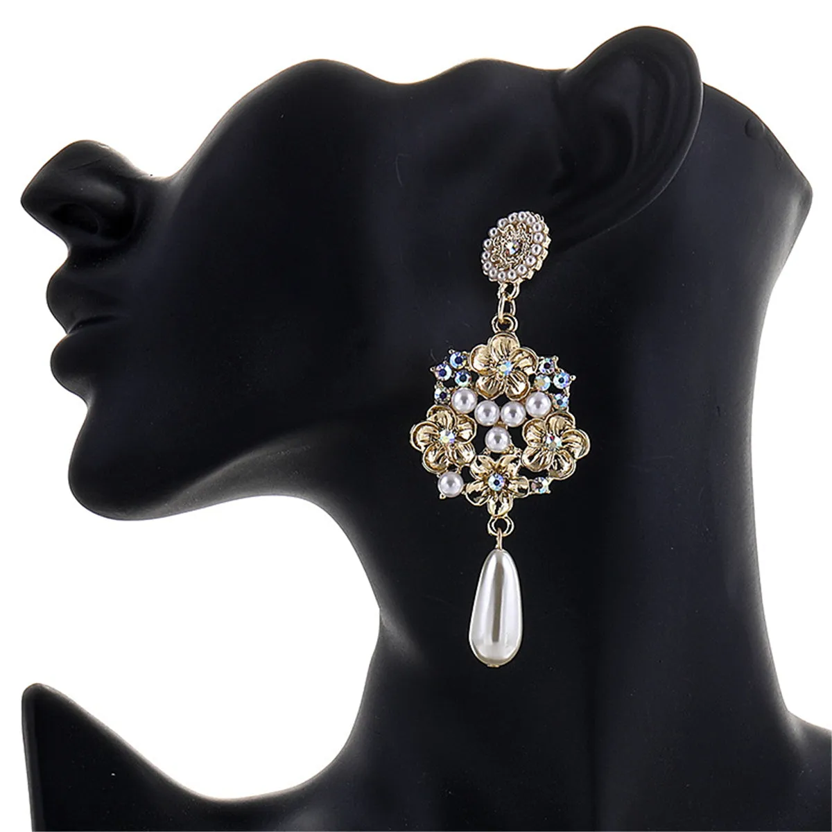Pearl & Cubic Zirconia 18K Gold-Plated Flower Drop Earrings
