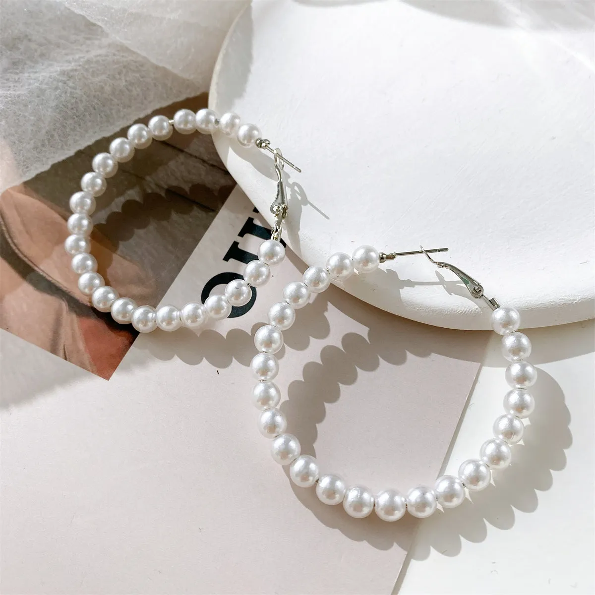 Pearl & Silver-Plated Hoop Earrings