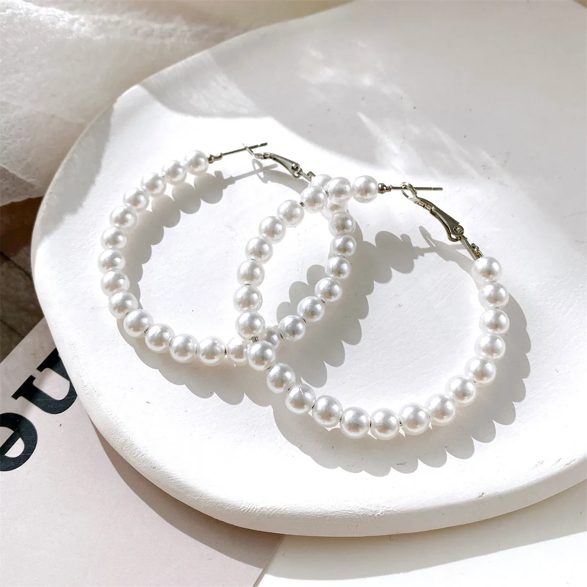 Pearl & Silver-Plated Hoop Earrings