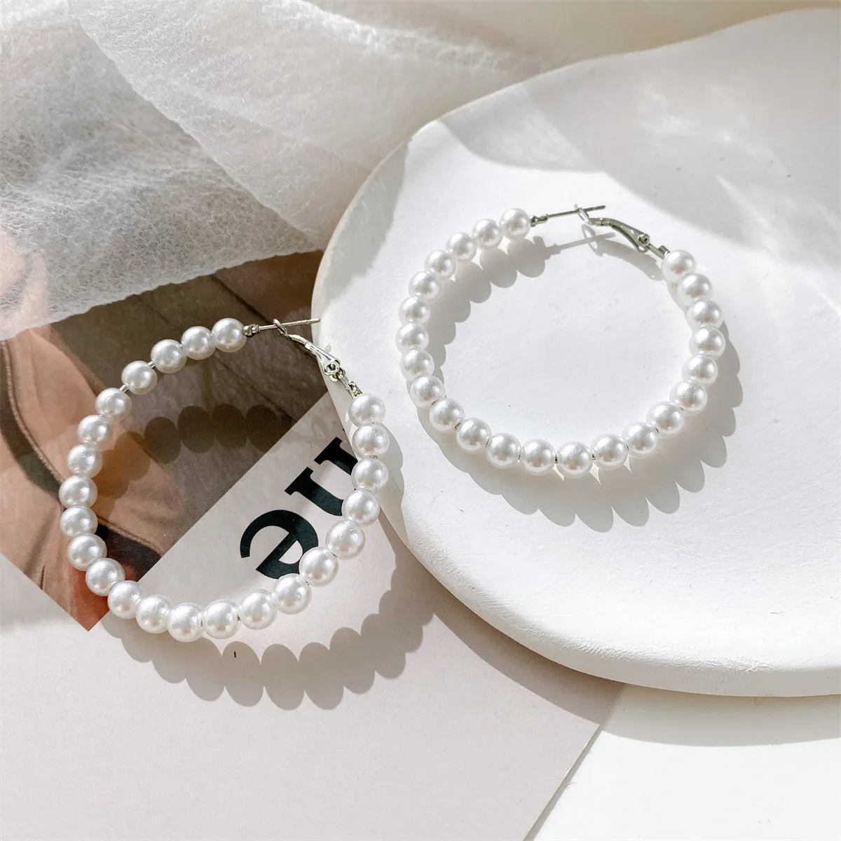 Pearl & Silver-Plated Hoop Earrings