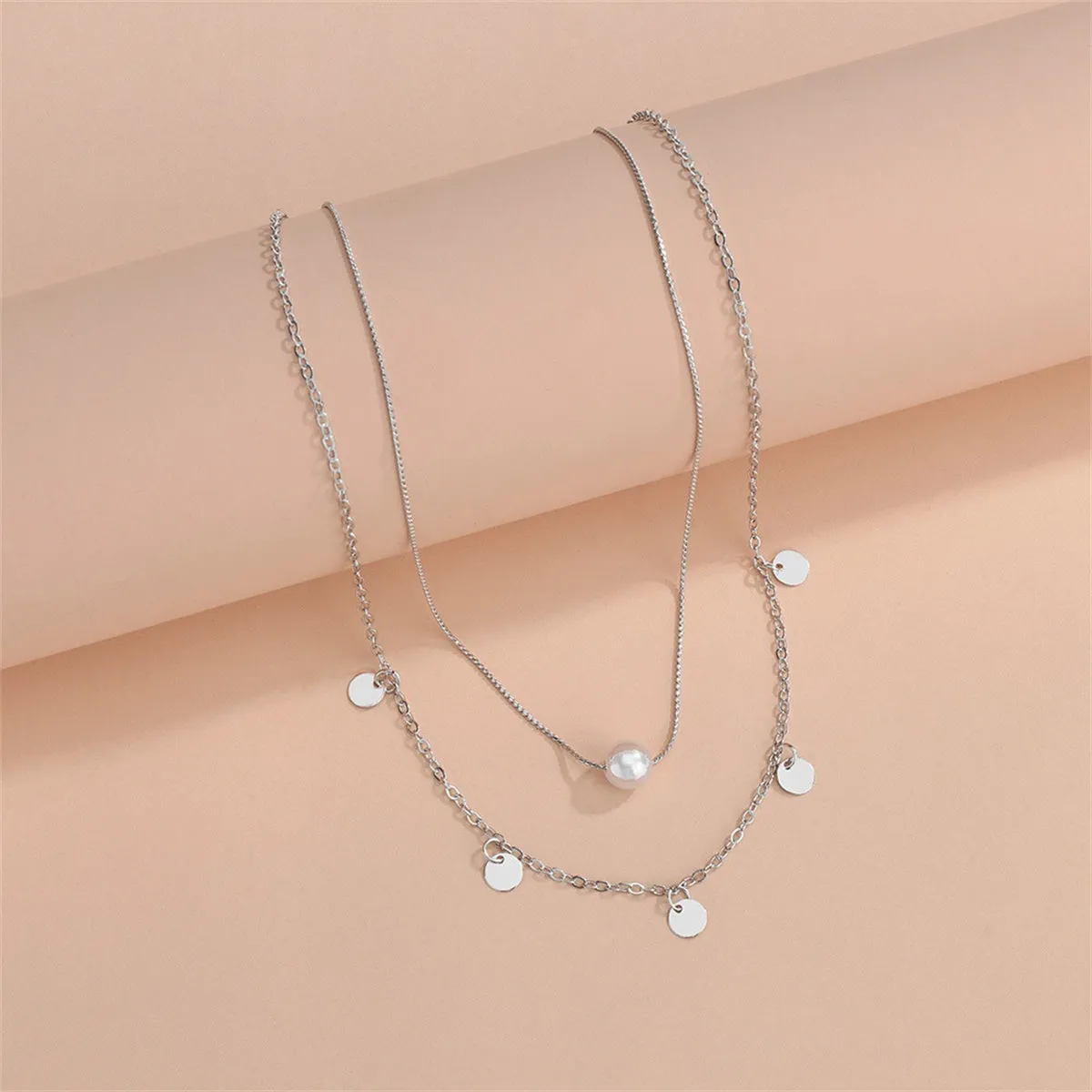 Pearl & Silver-Plated Sequin-Pendant Layered Necklace